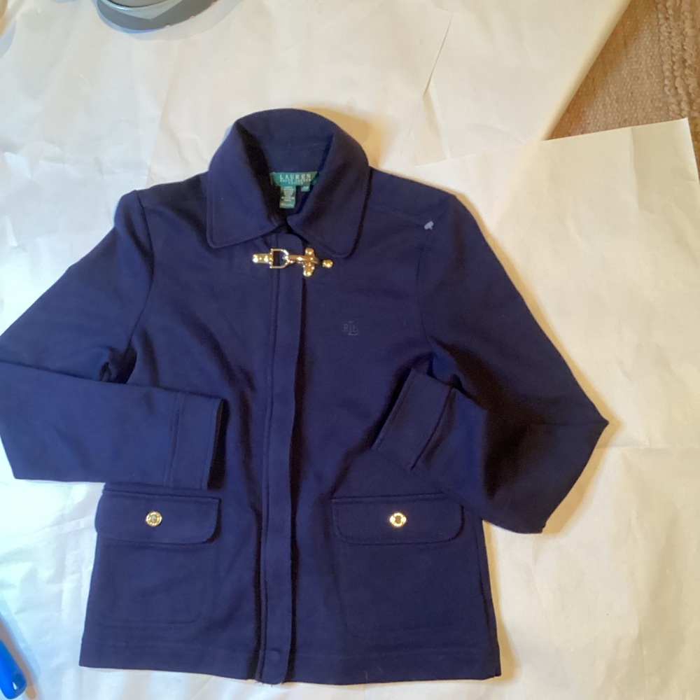 LAUREN RALPH LAUREN PETITE NAVY GOLD BUCKLE JACKET SZ. P/P